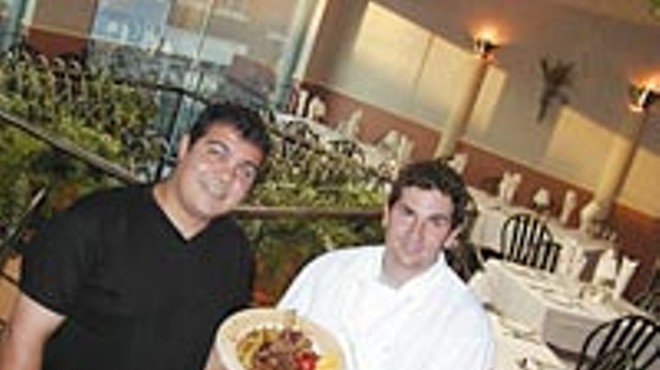 Il Gabbiano's co-owner/chefs Joe Fallea and Jonathan Rheaume serve grilled veal chop with saut&eacute;ed wild mushrooms.