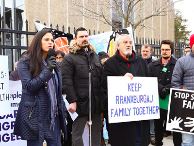 Supporters of the Rranxburgaj family rally in January outside Central United Methodist Church, where father Ded has been given sanctuary.