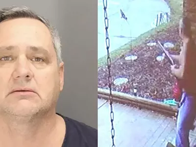 Jeffrey Zeigler pictured in his mug shot, left, and in a still from a home surveillance video on the right.