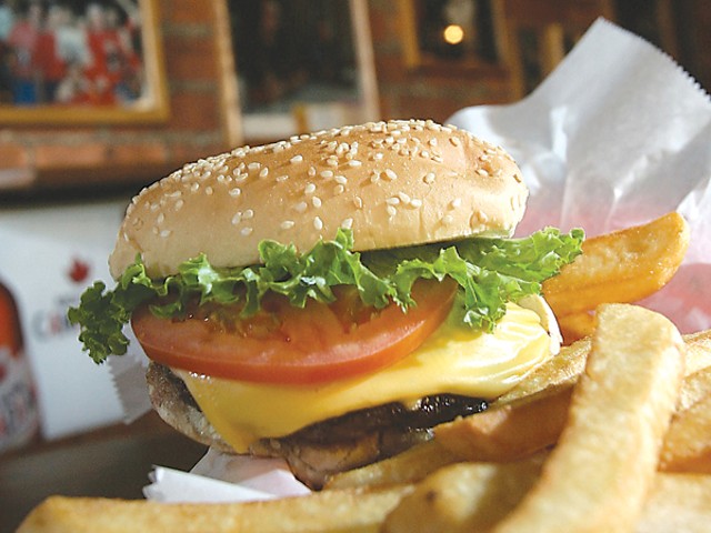 Burger and fries at the Anchor Bar.