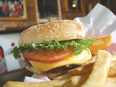 Burger and fries at the Anchor Bar.