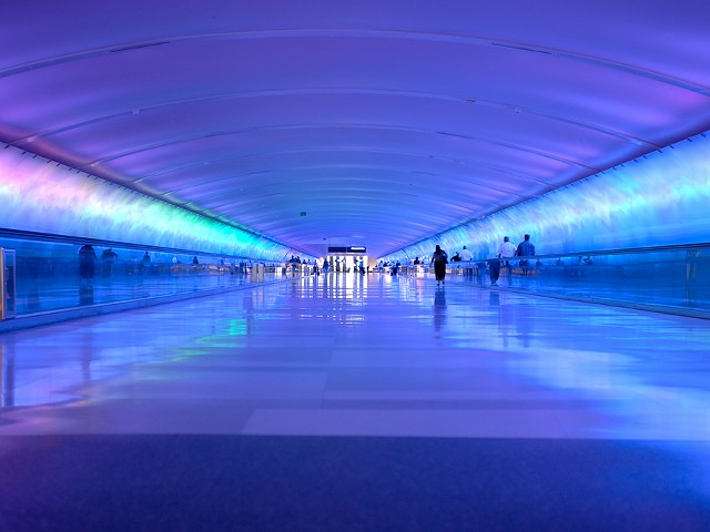 The light tunnel at Detroit Metropolitan Airport