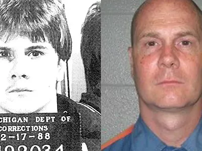 Richard Wershe Jr.'s mugshot circa 1987, left, and circa 2012m right.