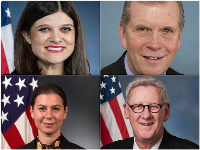Congressional members based in southeast Michigan, clockwise from left: Haley Stevens (D), Tim Walberg (R), Paul Mitchell (R), and Elissa Slotkin (D).