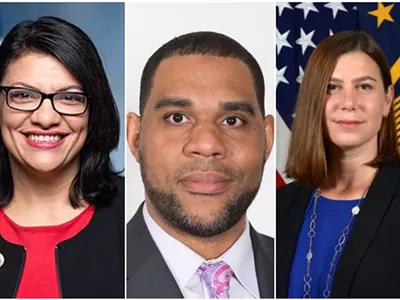 From left: U.S. Rep. Rashida Tlaib, CAIR-MI Executive Director Dawud Walid, and Michigan House Rep. Elissa Slotkin.