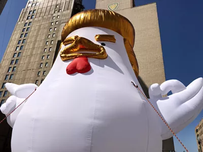 An oversized, inflated Donald Trump chicken.