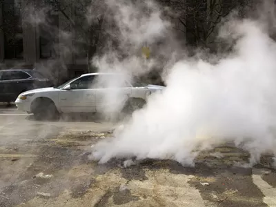 Billowing steam in Detroit.