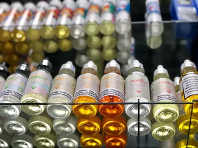 Flavored nicotine vaping liquids at Detroit Smoke & Vape in Midtown.