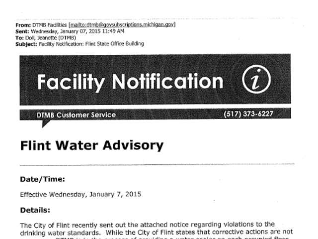 Snyder admin trucked clean water into Flint state buildings in Jan 2015