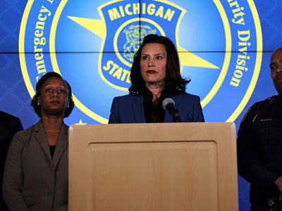 Gov. Gretchen Whitmer during a recent press conference on the coronavirus.