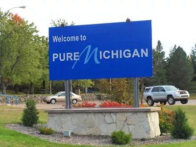 Pure Michigan sign welcomes visitors to the state