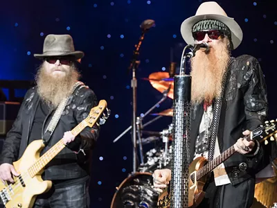 Dusty Hill, left, and Billy Gibbons of ZZ Top at DTE Energy Music Theatre on Wednesday.