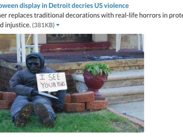 Halloween display scares trick-or-treaters with inner-city horrors