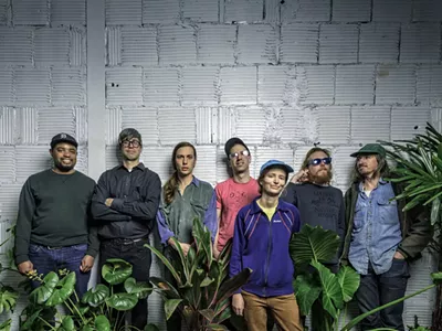 From left to right: Larry Williams (Tyvek, the Intended), Glen Morren (the Intended), Bobby Columbo (Tyvek), Kevin Boyer (Tyvek, the Intended), Shelley Salant (Tyvek), Heath Moerland (the Intended), and Matt Ziolkowski (Tyvek).