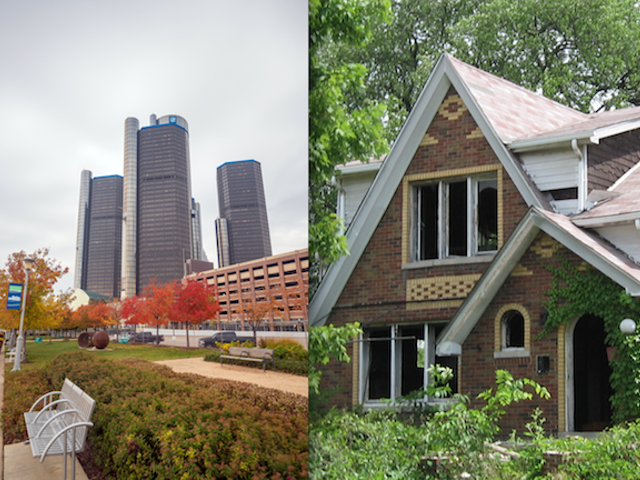 A summary of the article notes that "much of the city’s high-profile development is centered in a roughly seven-mile-square area ... in the other 95 percent of Detroit ... decay continues to dominate the post-apocalyptic neighborhood landscape.”