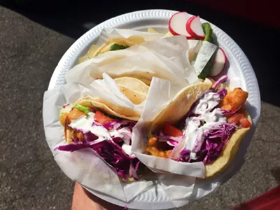 Fish and shrimp tacos from Tacos El Rodeo.