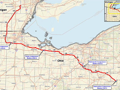 The NEXUS pipeline route.