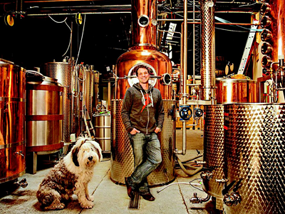 Valentine Distilling Co. owner Rufino Valentine and Sherbert.