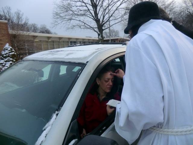 Robed priests will await drivers outside of St. David's Episcopal Church.