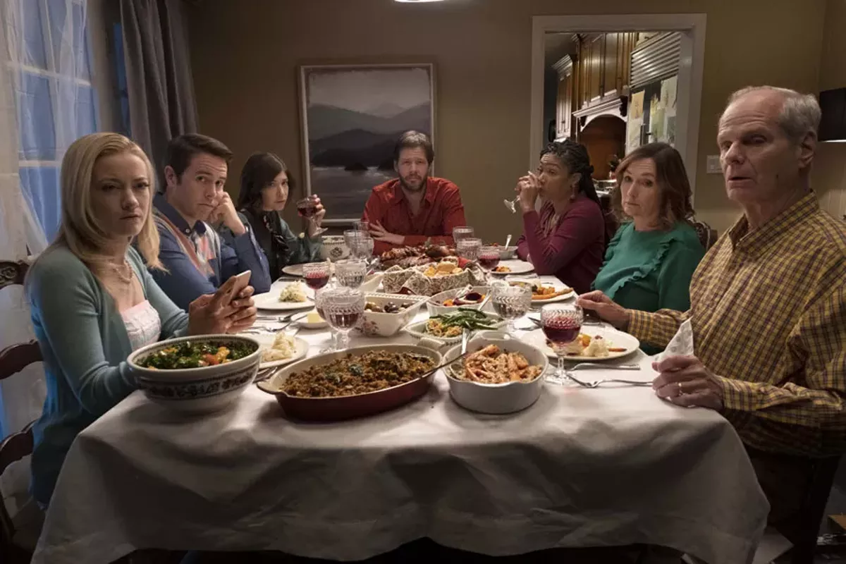 Image: The cast of The Oath talkin’ turkey.