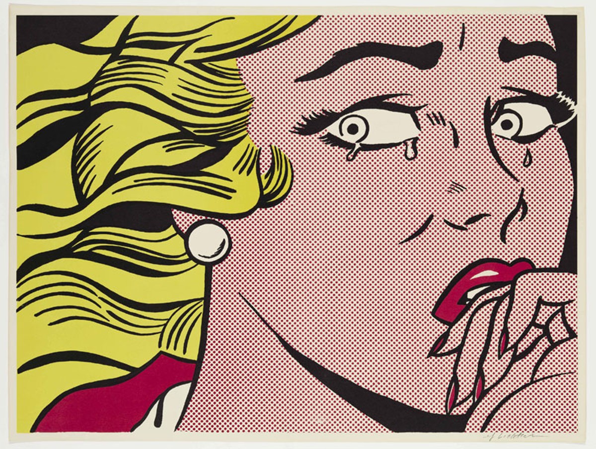 “Crying Girl,” 1963, Roy Lichtenstein, American; offset lithograph printed in color on off-white wove paper.
