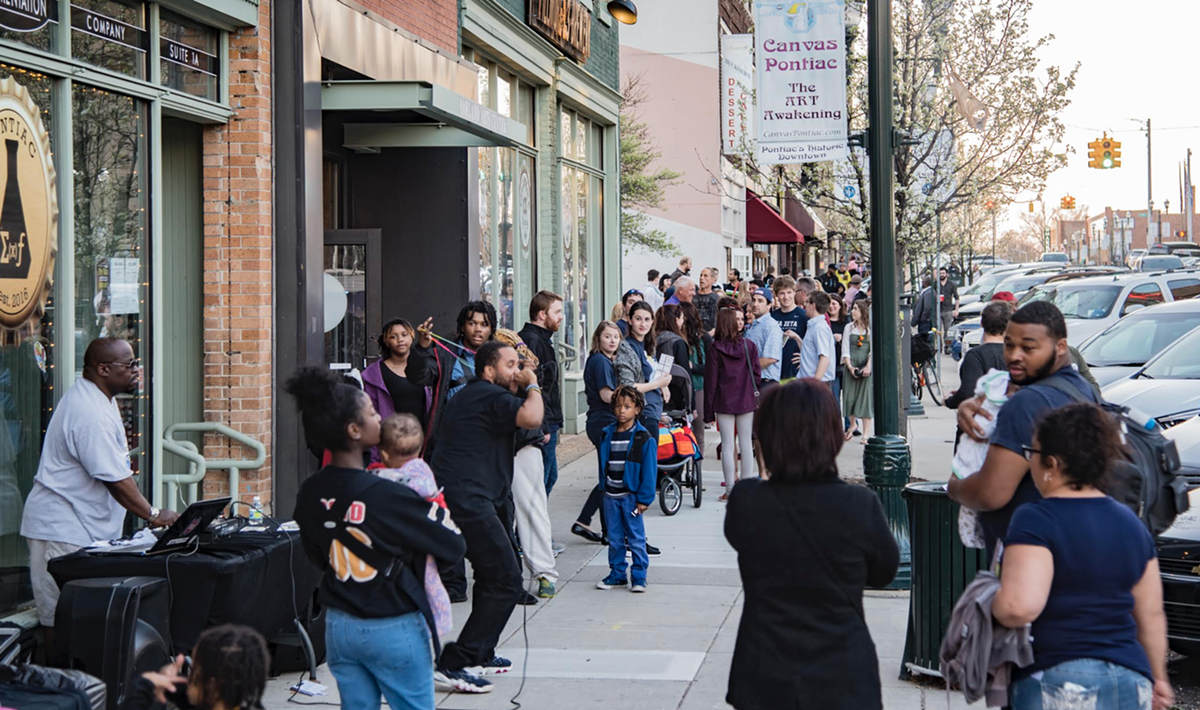 Image: People at the inaugural Pontiac Arts Crawl.