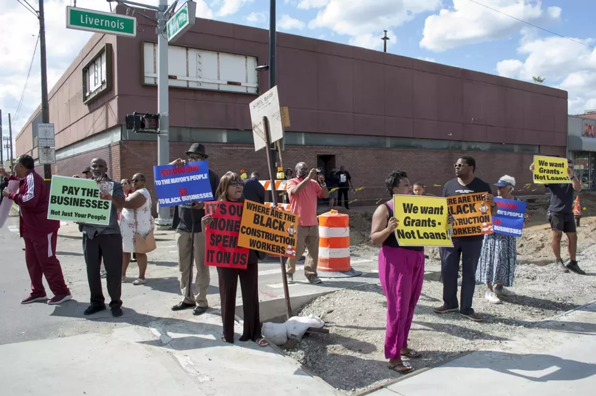 Image: Protesters say a construction project on Livernois Avenue is doing more harm than good.