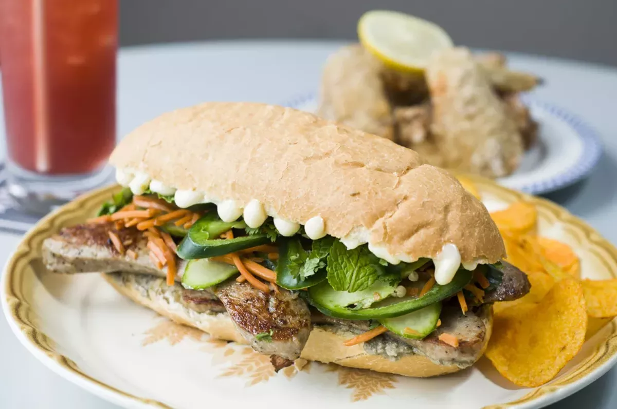 Image: Vietnamese po’boy with salt and vinegar wings.