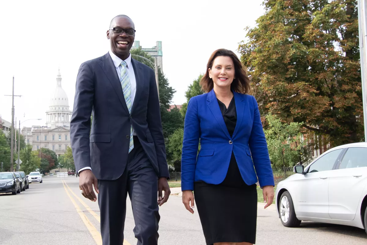 Gov. Gretchen Whitmer, right, with Lt. Gov. Garlin Gilchrist.