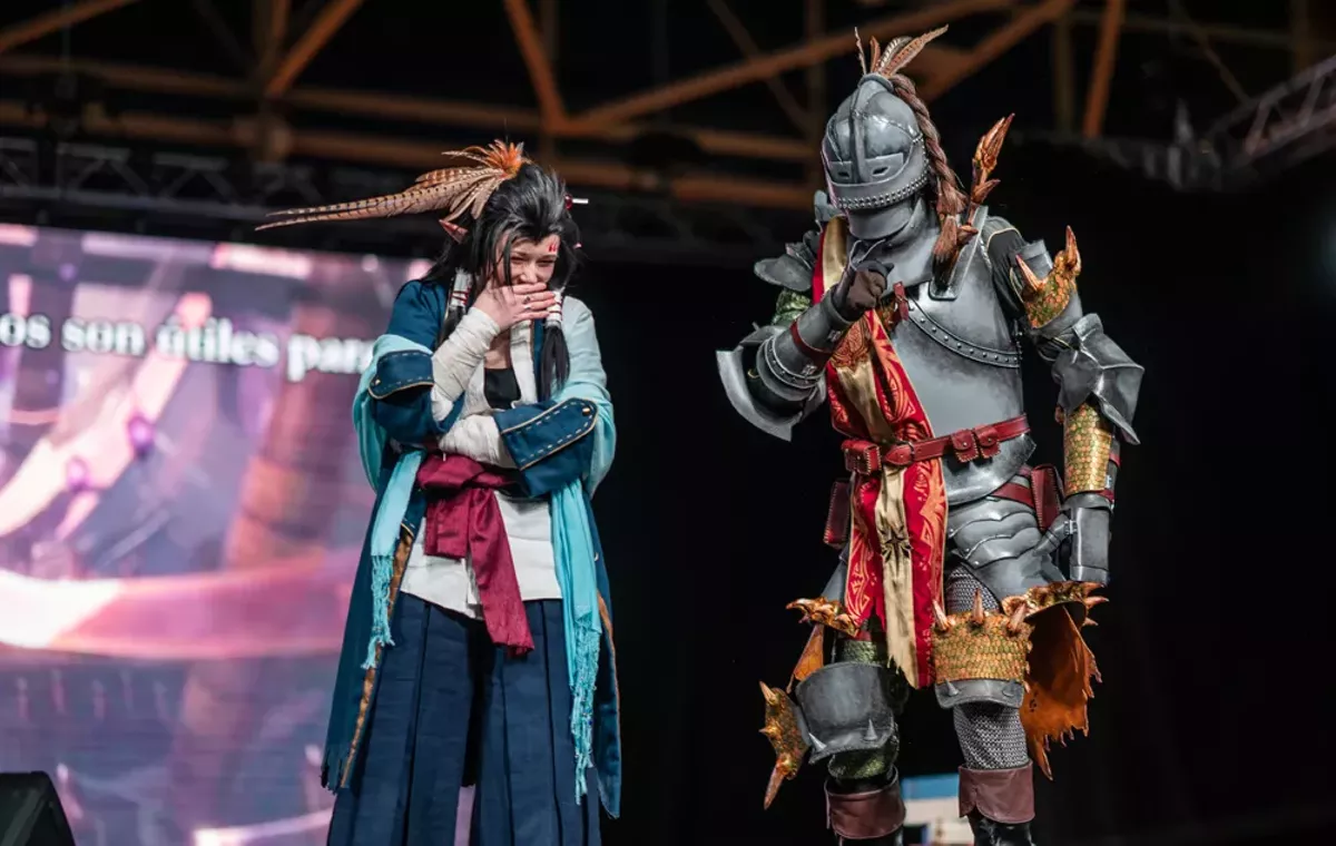 Image: Janella Reiswig and Alan Wigness from West St. Paul, Minnesota performed as the Third Fleet Master and The Huntsman from Monster Hunter World at Youmacon 2018. They secured a first place win in the International Cosplay League.