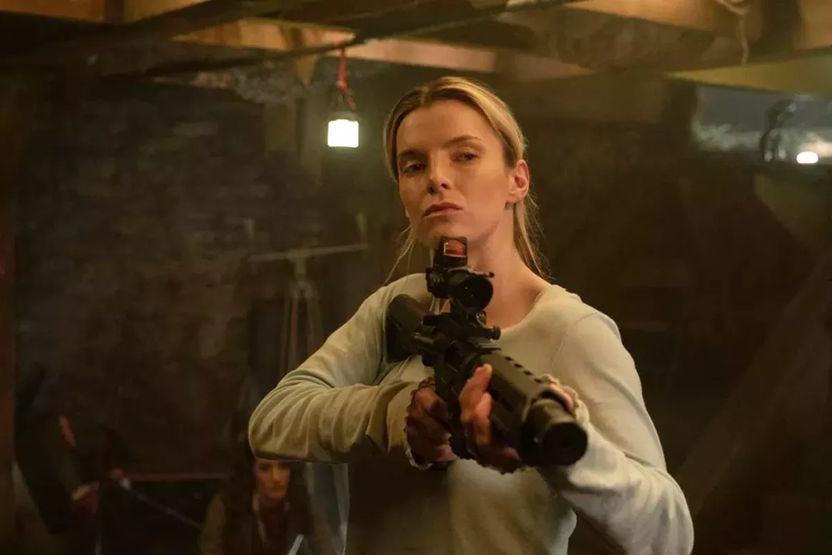 Image: The hunters become the hunted: Betty Gilpin as Crystal in The Hunt.