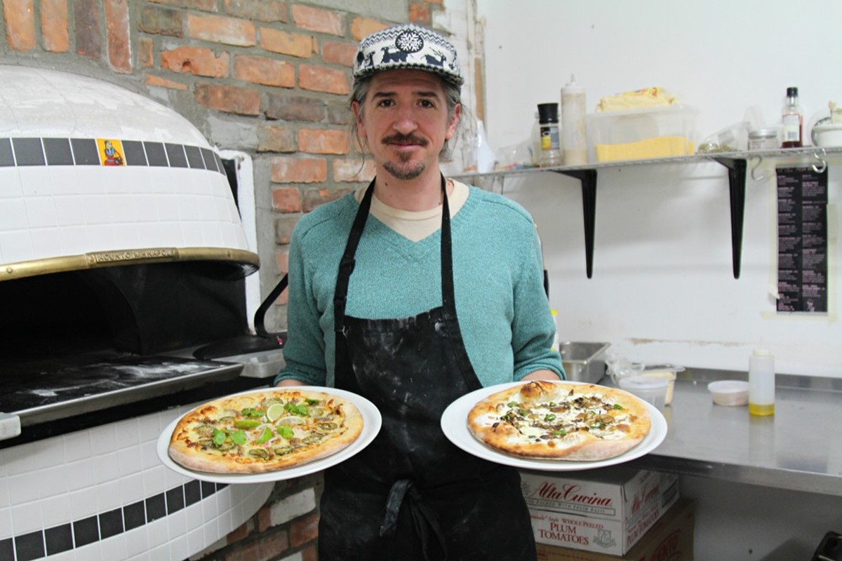 Matt Ziolkowski, aka “Pepe Z,” shows off his creations “West Vernor Taco Truck” and the “Brussel Street Hustle.”