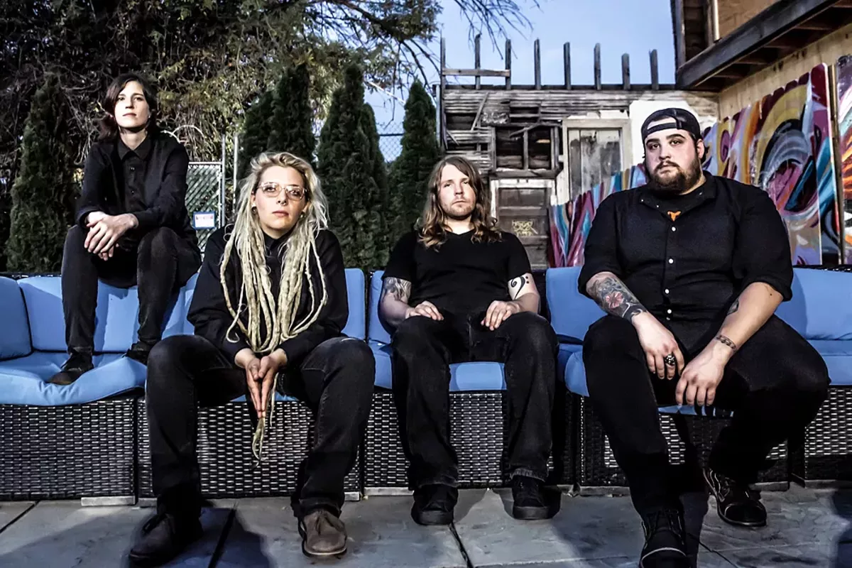 Image: Sweat. From left: Valerie Klaft, Krista Loutner, Kory Swedorski, Eric Gerholz.
