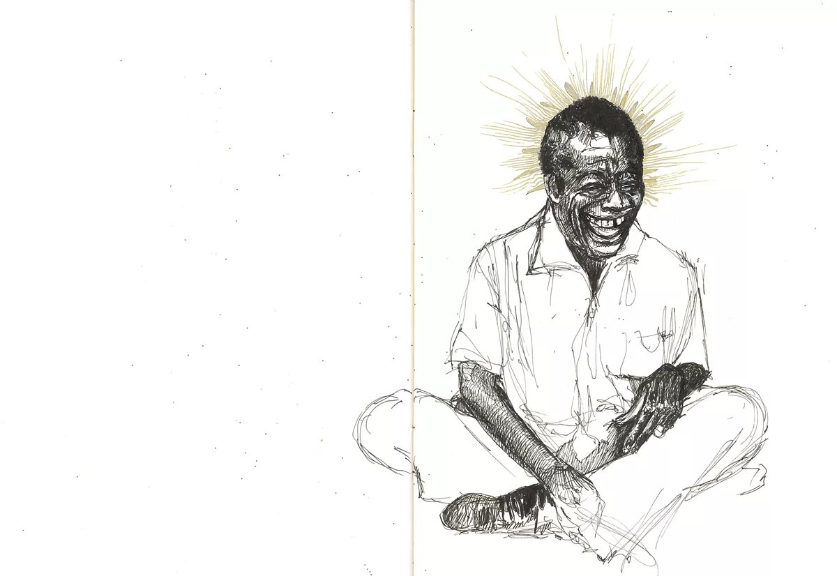 Image: Drawings of James Baldwin from Sabrina Nelson's sketchbooks.