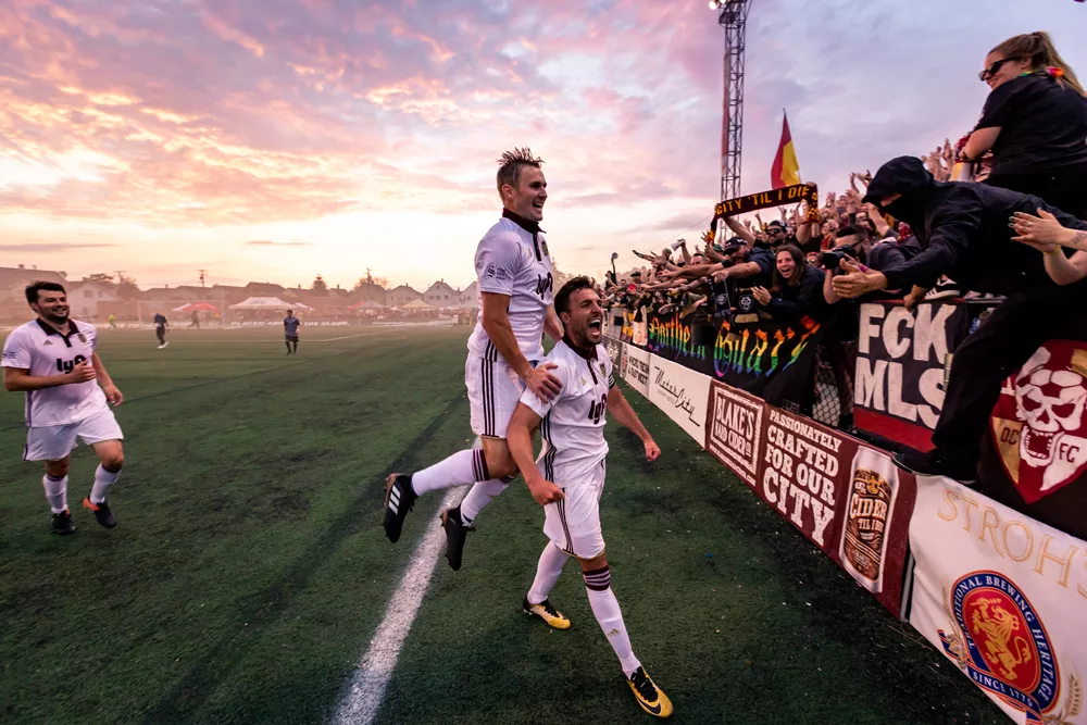 Detroit City Football Club playing at Keyworth Stadium.