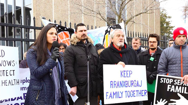 Supporters of the Rranxburgaj family rally in January outside Central United Methodist Church, where father Ded has been given sanctuary.