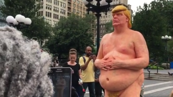 Naked Trump statue in New York City by activist-art collective, INDECLINE.