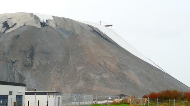Overburden stockpile from potash mining underground, near Wunstorf, Lower Saxony, Germany