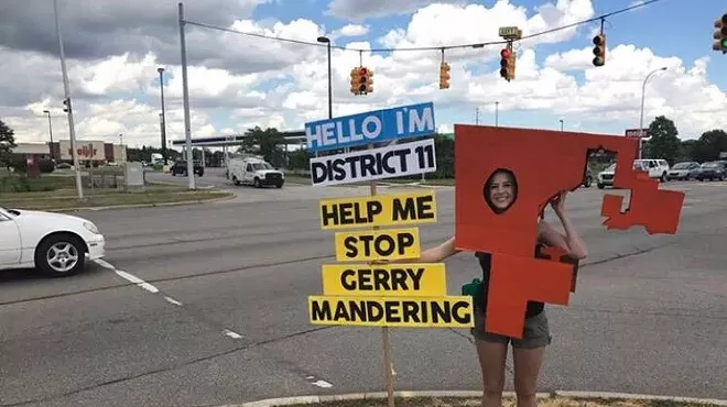 A Voters Not Politicians volunteer dressed up as a gerrymandered district.