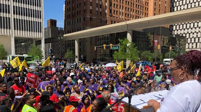 The SEIU kicks off its One Detroit campaign in front of city hall.