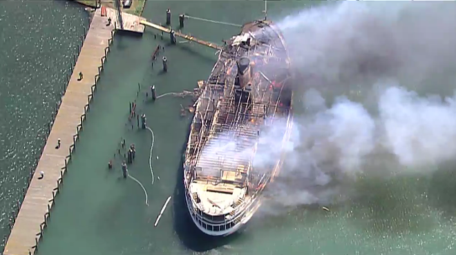 Boblo Boat catches fire outside Detroit marina