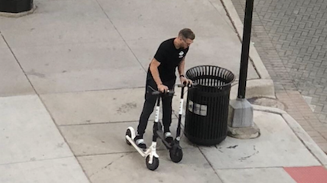 What scooter-hogging wizardry is this? Man seen riding two Bird scooters at once
