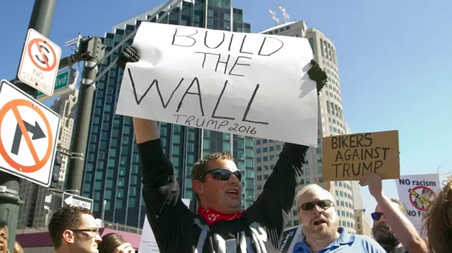 A pro-Trump rally outside Cobo Center in August 2016.