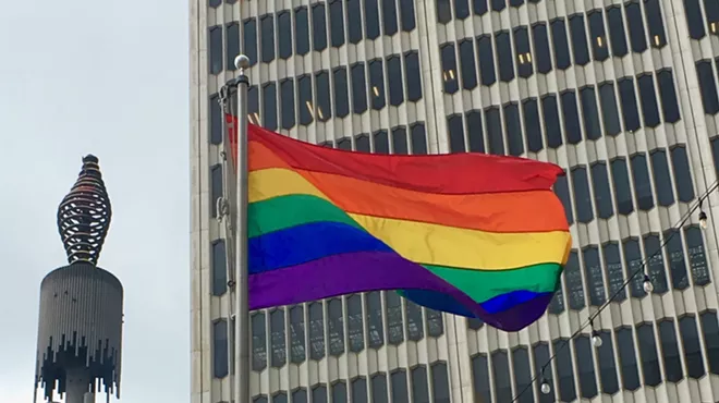 Image: Detroit officials raise rainbow flag over Spirit Plaza in honor of Pride Month