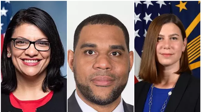 From left: U.S. Rep. Rashida Tlaib, CAIR-MI Executive Director Dawud Walid, and Michigan House Rep. Elissa Slotkin.