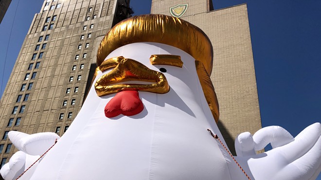 An oversized, inflated Donald Trump chicken.