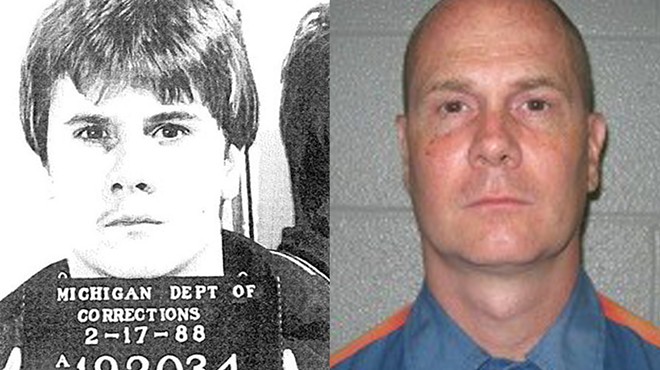 Richard Wershe Jr.'s mugshot circa 1987, left, and circa 2012, right.