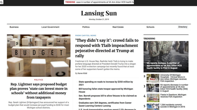 "The Lansing Sun" is one of nearly 40 websites designed to look like local news sites that have cropped up in recent weeks. The sites have a right-wing bent.