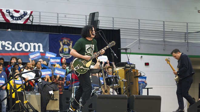 Jack White performs at his alma mater Cass Tech at a rally for Bernie Sanders.