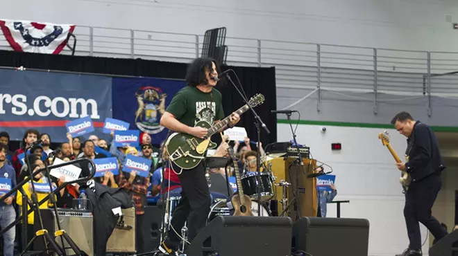 Jack White performs at his alma mater Cass Tech at a rally for Bernie Sanders.